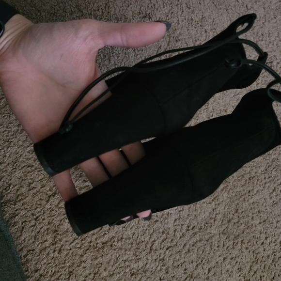 🧡 Stuart Weitzman black suede ankle sock glove heel booties back ties 8.5 M - Picture 12 of 13